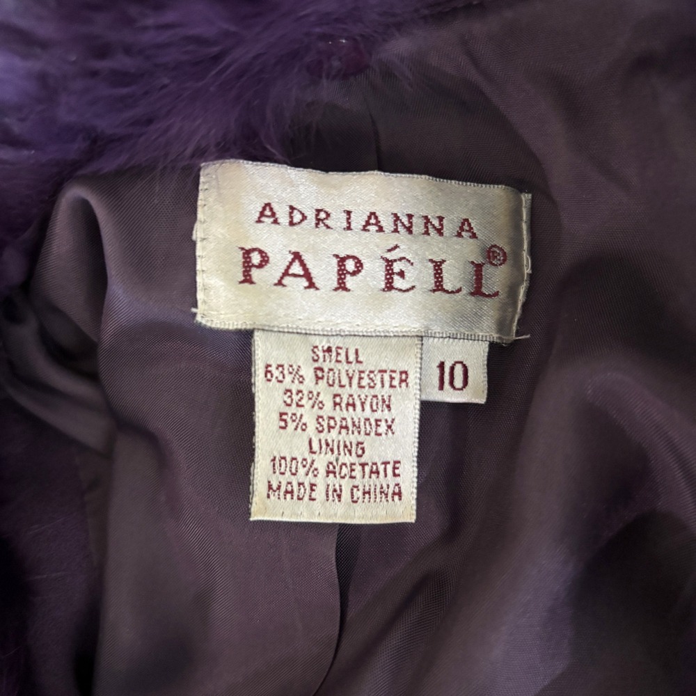 Adrianna Papell Womens 10 Purple Fur Trim Bow Blazer Jacket Glam Chic Holiday - Picture 13 of 14